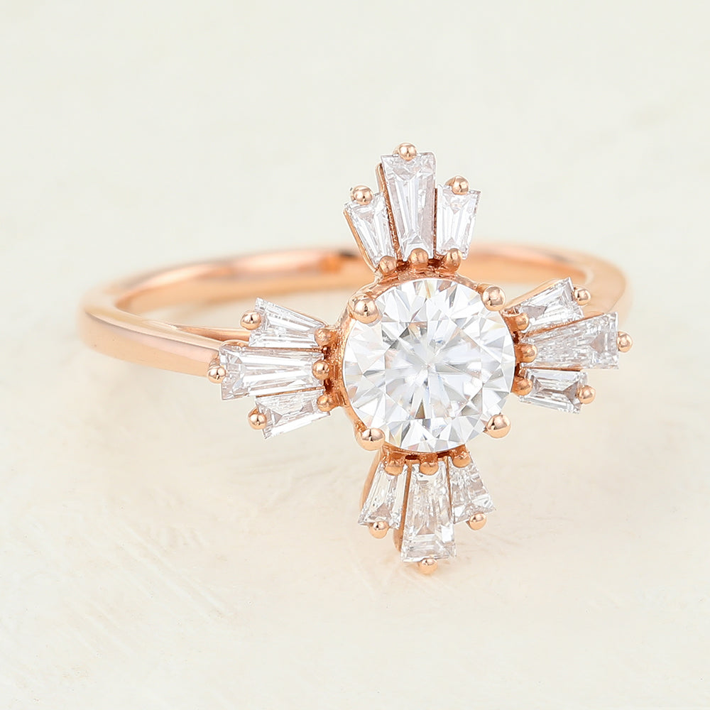 Cluster Engagement Ring Featuring 0.68 CT Round Moissanite 4