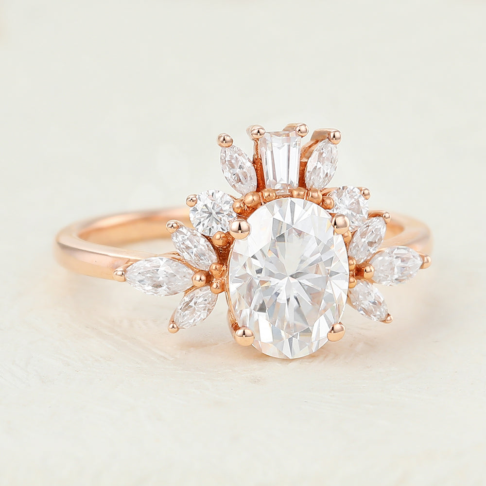 Cluster Engagement Ring Featuring 1.33 CT Oval Moissanite 3