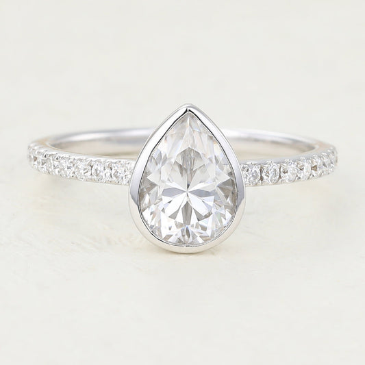Pave Engagement Ring Featuring 1.0 CT Pear Moissanite 1