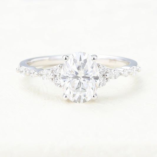 Cluster Pave Engagement Ring Featuring 1.33 CT Oval Moissanite 1