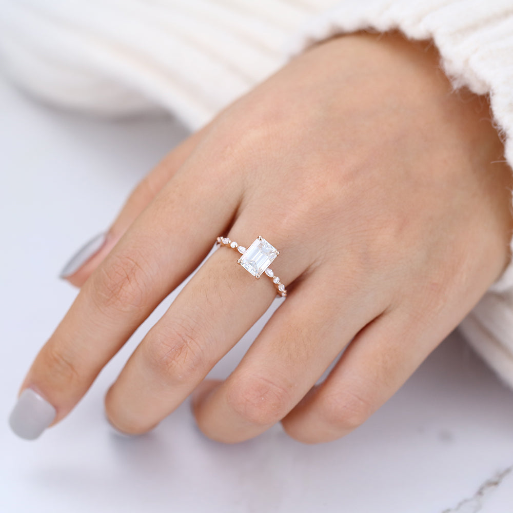 Pave Engagement Ring Featuring 1.60 CT Emerald Moissanite 6