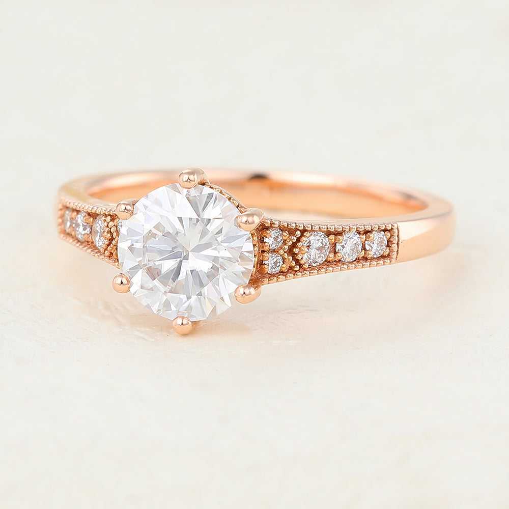 Pave Engagement Ring Featuring 0.88 CT Round Moissanite 3