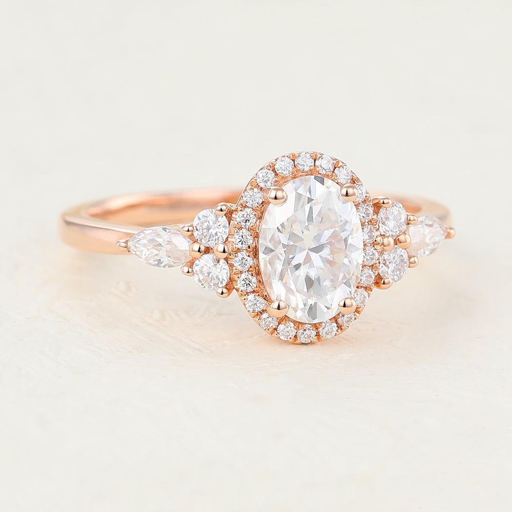 Cluster Halo Engagement Ring Featuring 0.84 CT Oval Moissanite 3