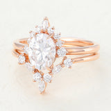 1.33 CT Oval Moissanite Cluster Bridal Ring Set 5