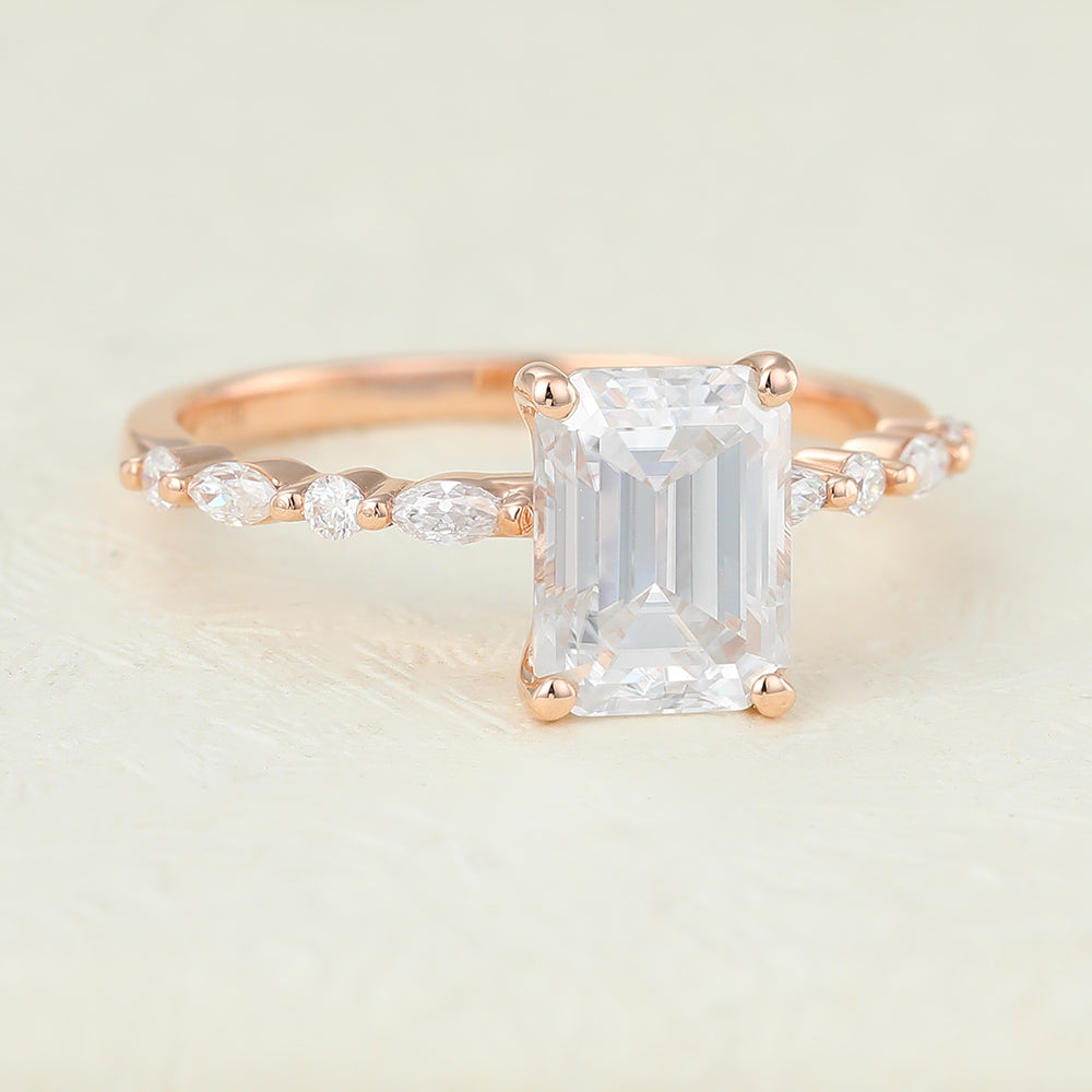 Pave Engagement Ring Featuring 1.60 CT Emerald Moissanite 4