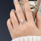 1.0 CT Pear Moissanite Cluster Bridal Ring Set 3