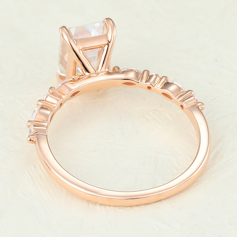 Pave Engagement Ring Featuring 1.60 CT Emerald Moissanite 5