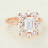 Cluster Engagement Ring Featuring 0.92 CT Emerald Moissanite 3