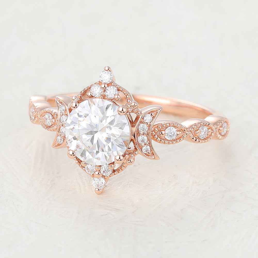 Cluster Engagement Ring Featuring 0.90 CT Round Moissanite 4