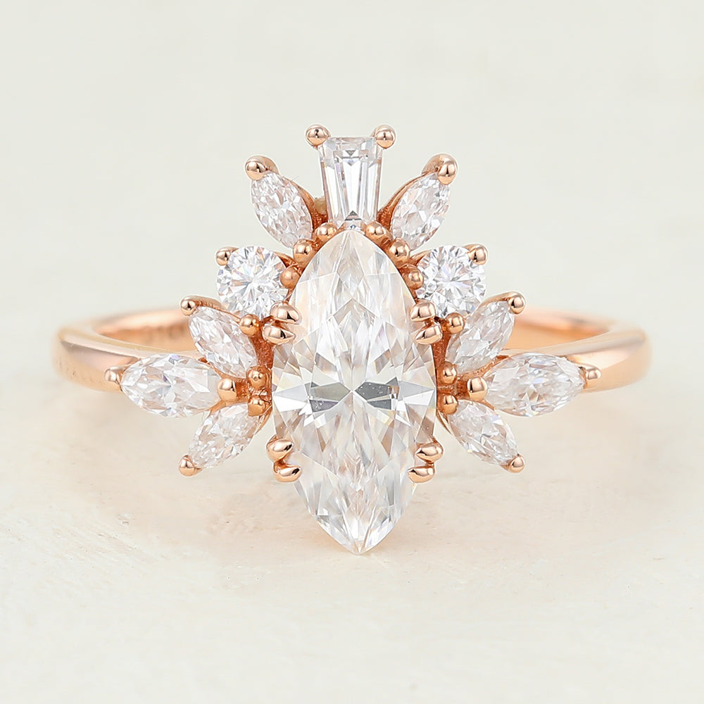 Cluster Engagement Ring Featuring 0.90 CT Marquise Moissanite 1