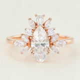 Cluster Engagement Ring Featuring 0.90 CT Marquise Moissanite 1