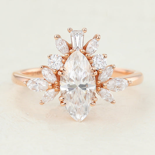 Cluster Engagement Ring Featuring 0.90 CT Marquise Moissanite 1