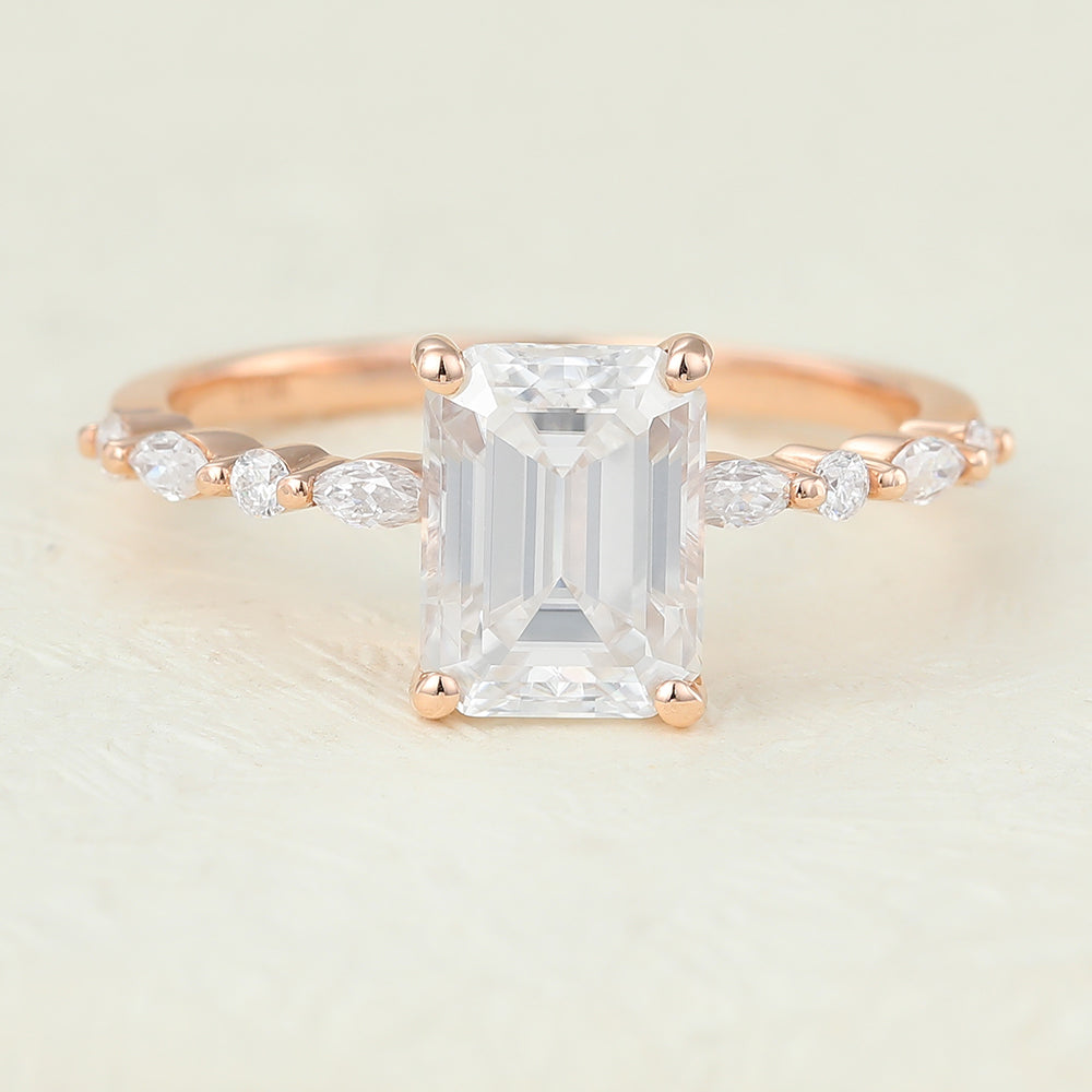 Pave Engagement Ring Featuring 1.60 CT Emerald Moissanite 1