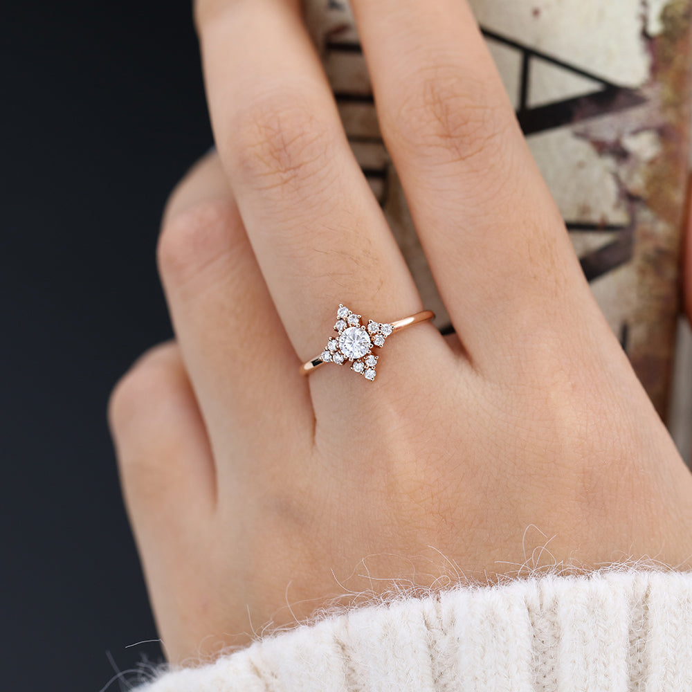 Cluster Engagement Ring Featuring 0.22 CT Round Moissanite 2