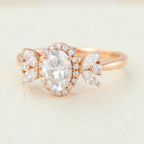 Cluster & Halo Engagement Ring Featuring 0.84 CT Oval Moissanite 4