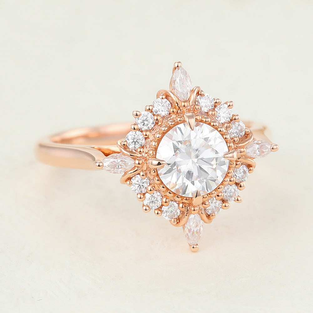 Cluster Engagement Ring Featuring 0.68 CT Round Moissanite 4