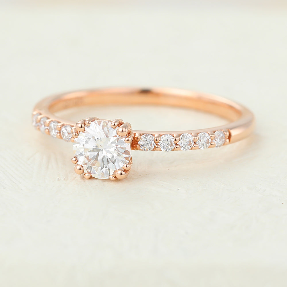 Pave Engagement Ring Featuring 0.41 CT Round Moissanite 4