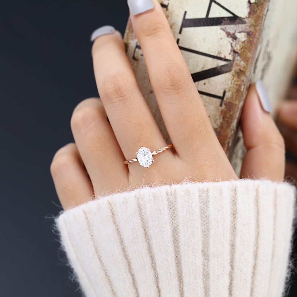 1.33 CT Oval Shaped Moissanite Twisted Shank Engagement Ring