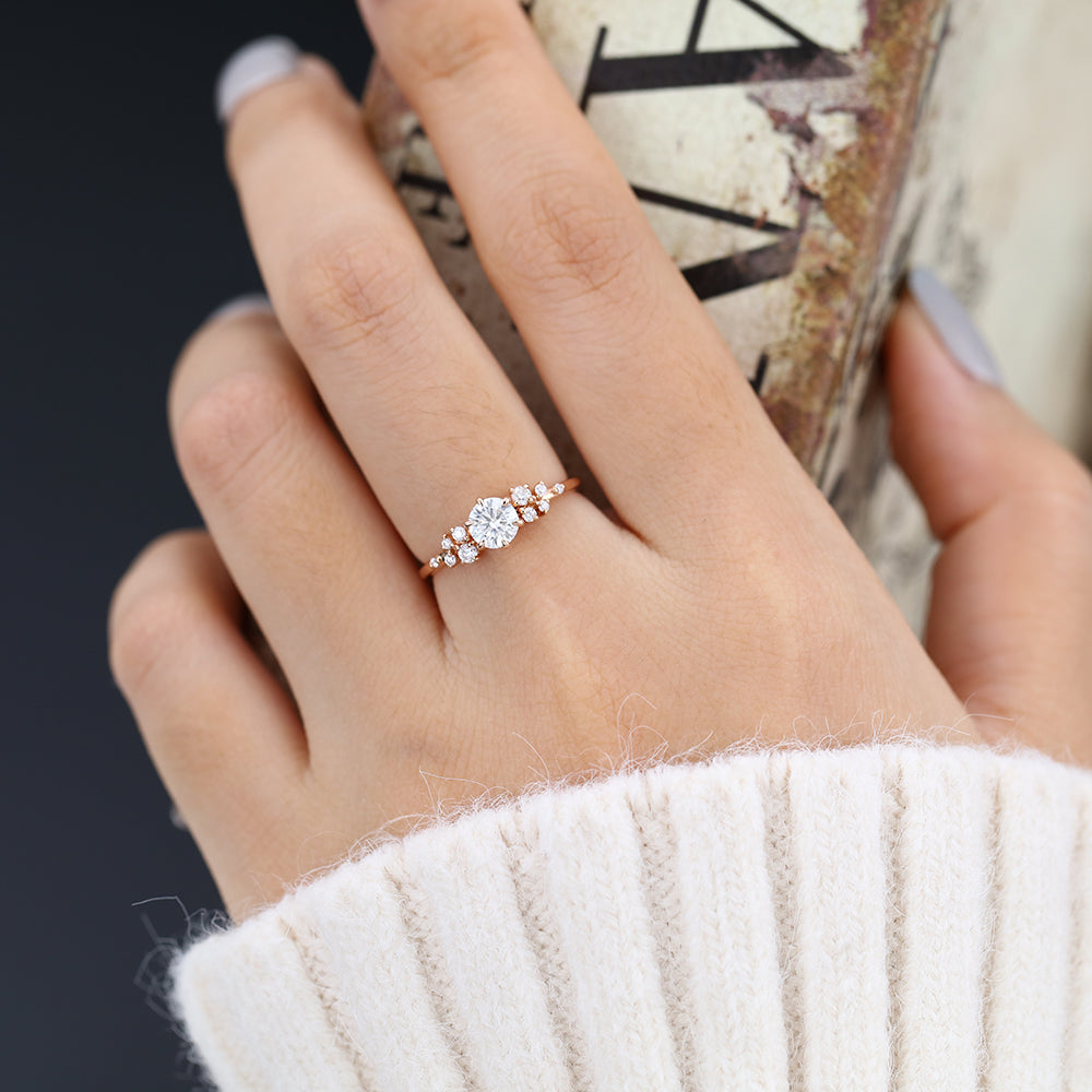 Cluster Engagement Ring Featuring 0.41 CT Round Moissanite 2