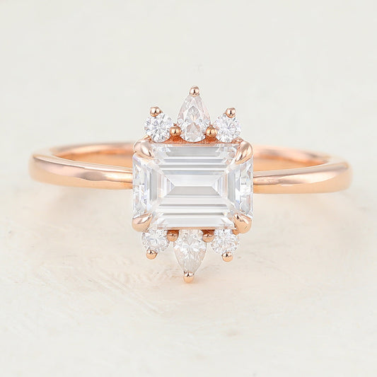 Cluster Engagement Ring Featuring 0.92 CT Emerald Moissanite 1