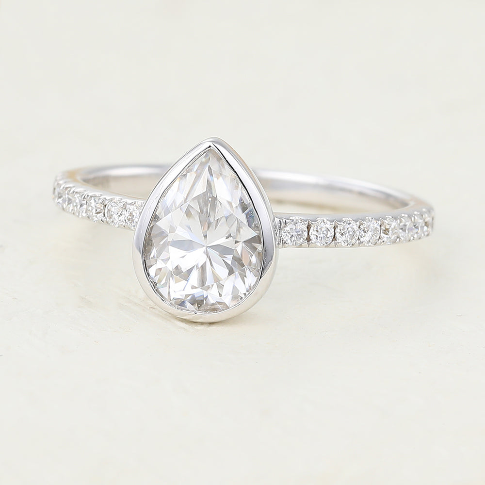 Pave Engagement Ring Featuring 1.0 CT Pear Moissanite 3