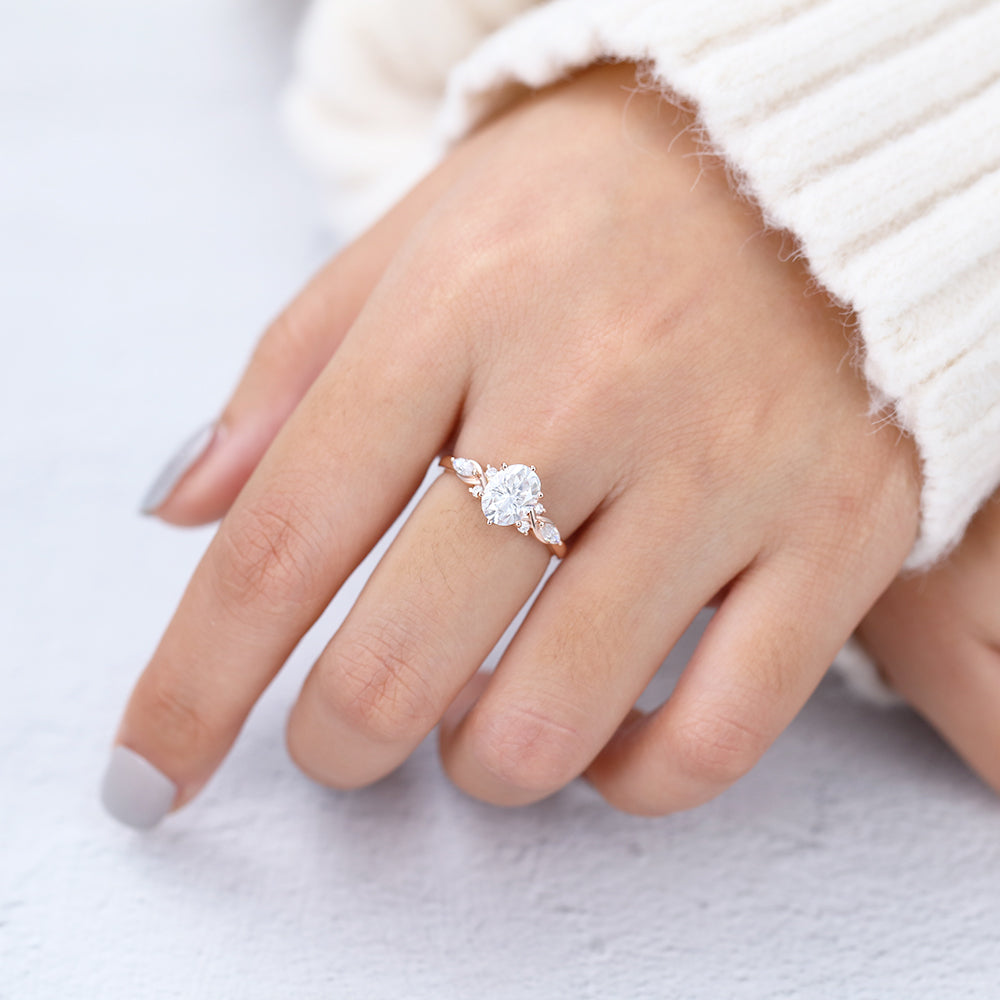 Cluster Engagement Ring Featuring 1.33 CT Oval Moissanite 6