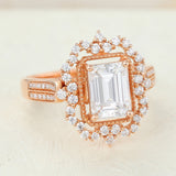 Cluster Halo Engagement Ring Featuring 1.6 CT Emerald Moissanite 6