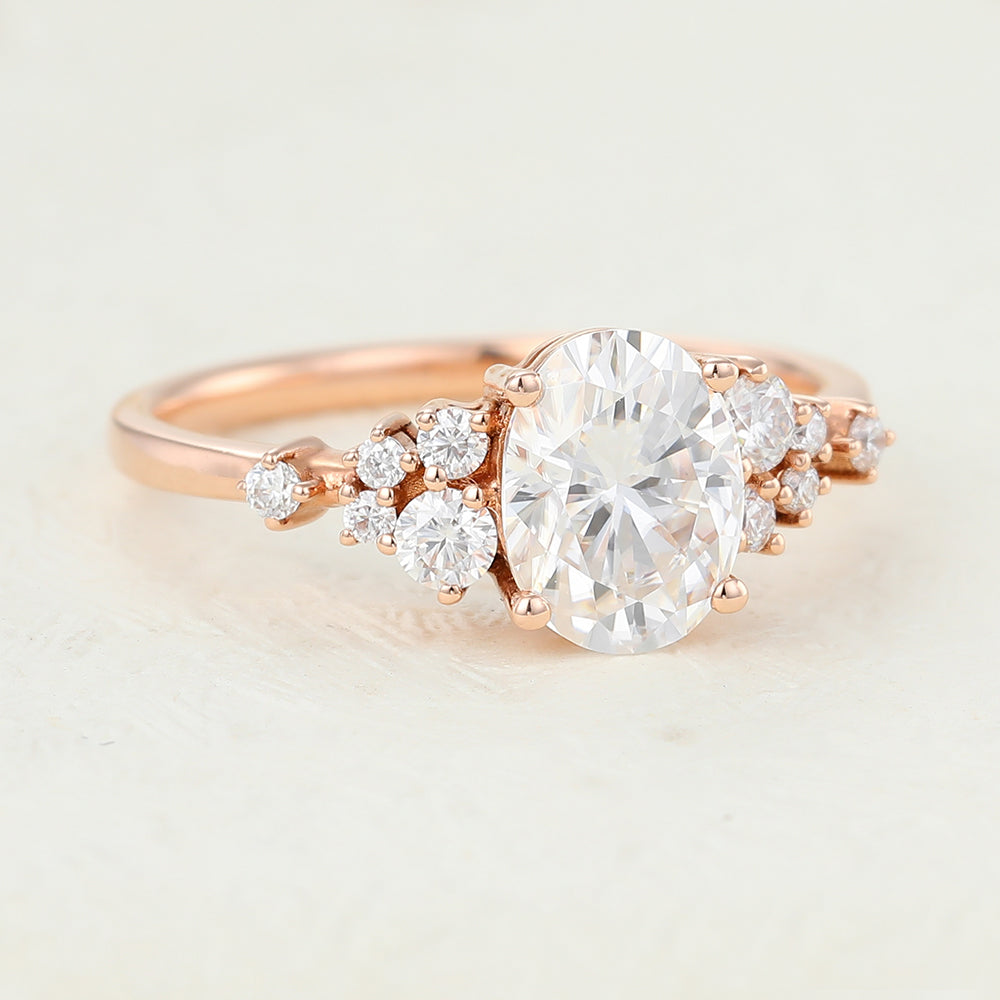 Cluster Engagement Ring Featuring 1.33 CT Oval Moissanite 3