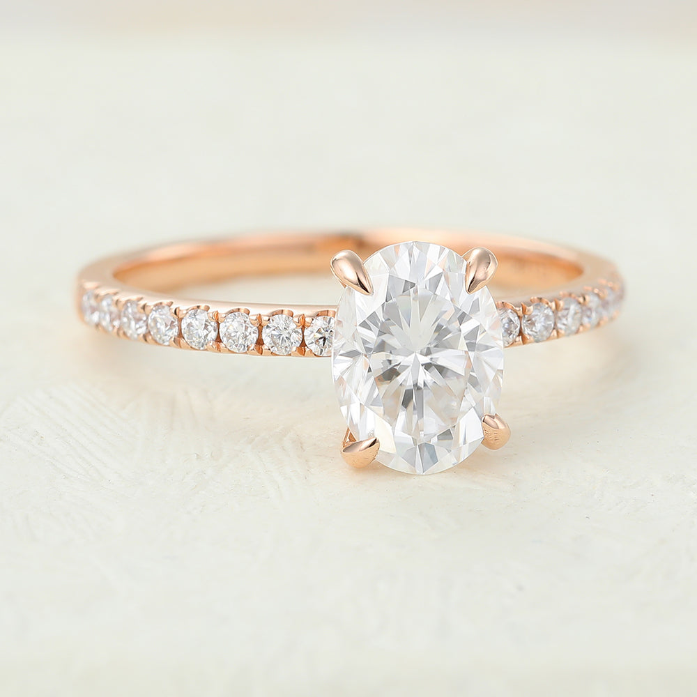 Pave Engagement Ring Featuring 1.33 CT Oval Moissanite 4