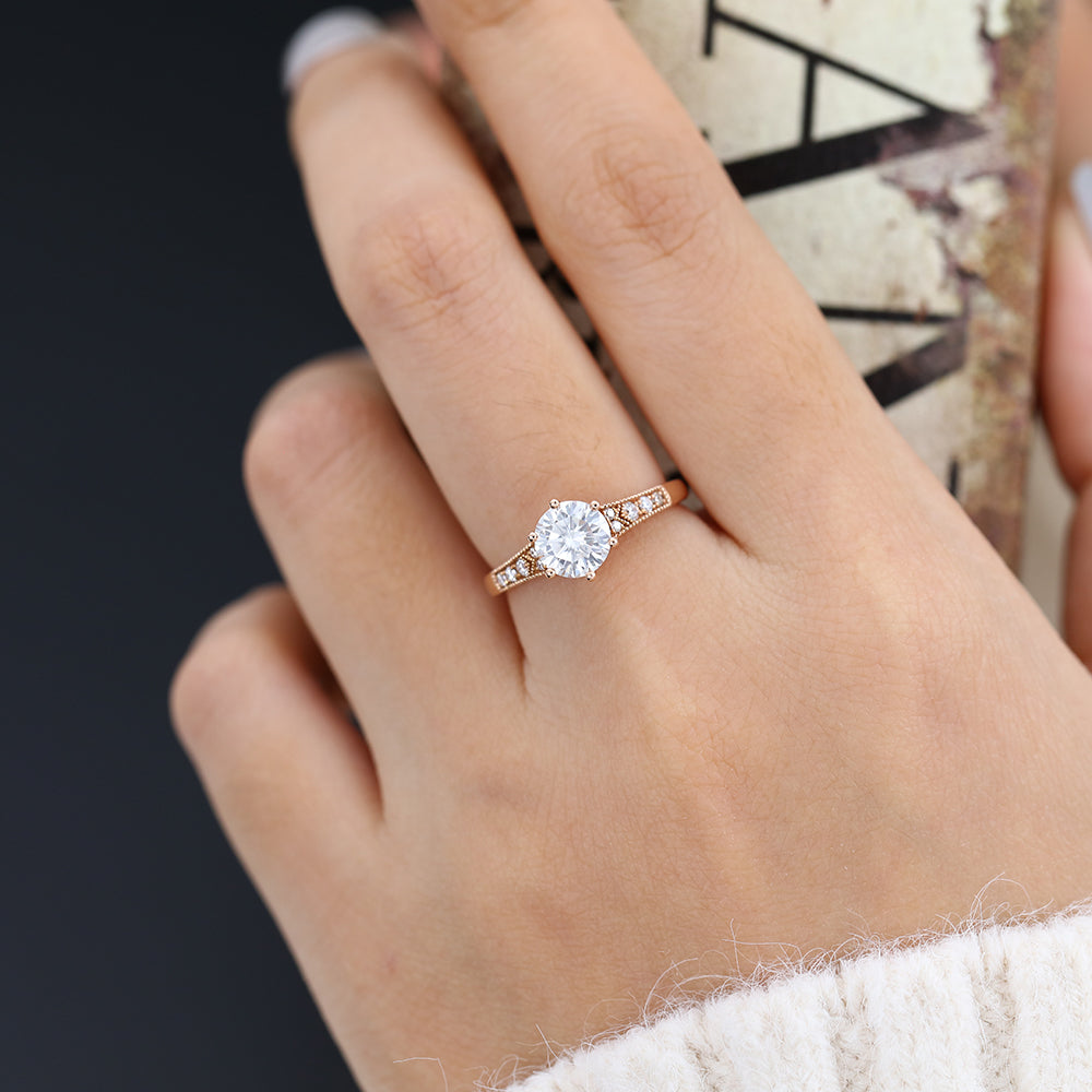 Pave Engagement Ring Featuring 0.88 CT Round Moissanite 2
