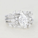 1.33 CT Oval Moissanite Cluster Bridal Ring Set