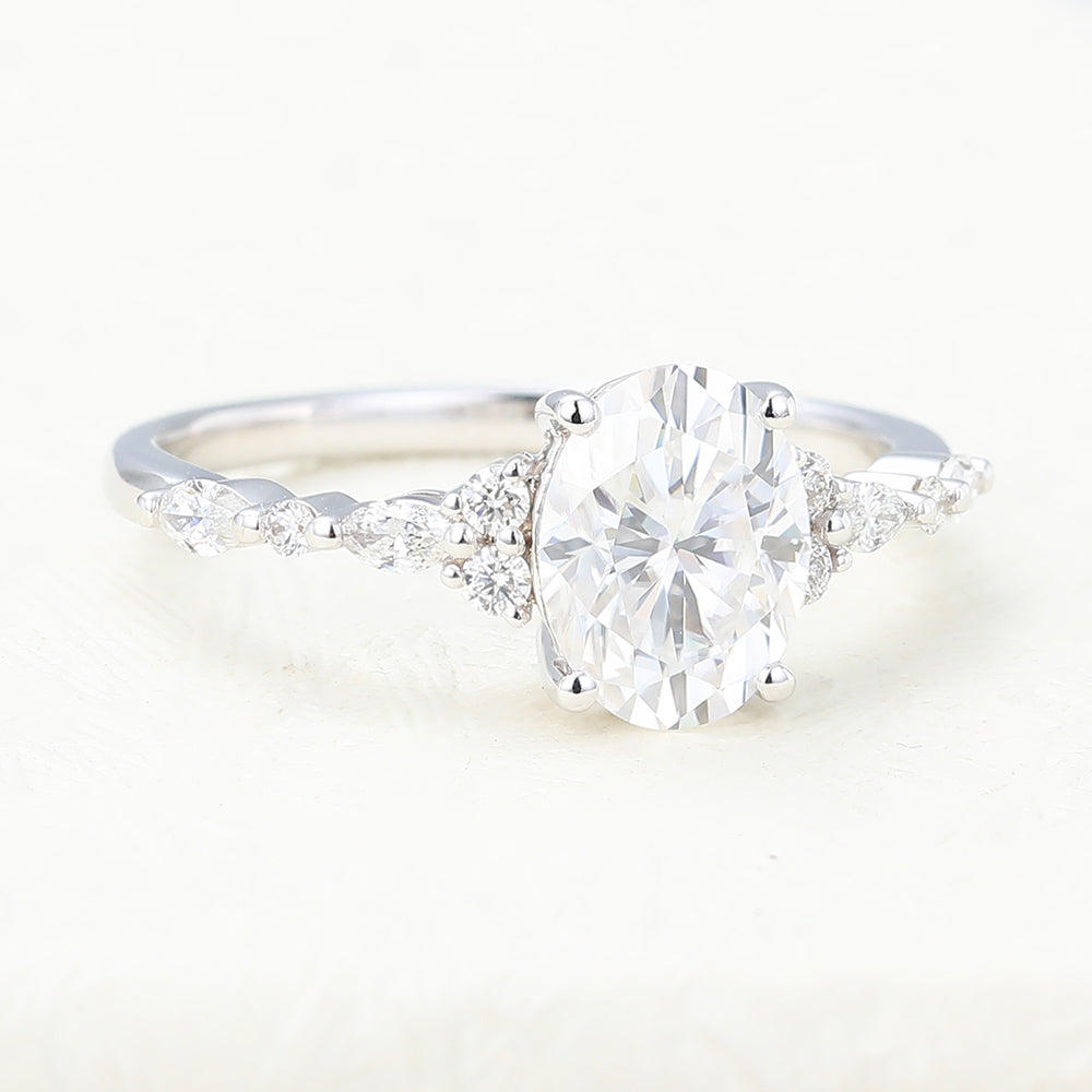 Cluster Pave Engagement Ring Featuring 1.33 CT Oval Moissanite 4