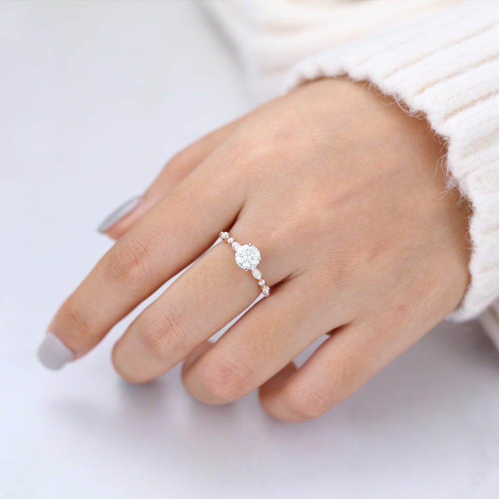 Pave Engagement Ring Featuring 0.88 CT Round Moissanite 6