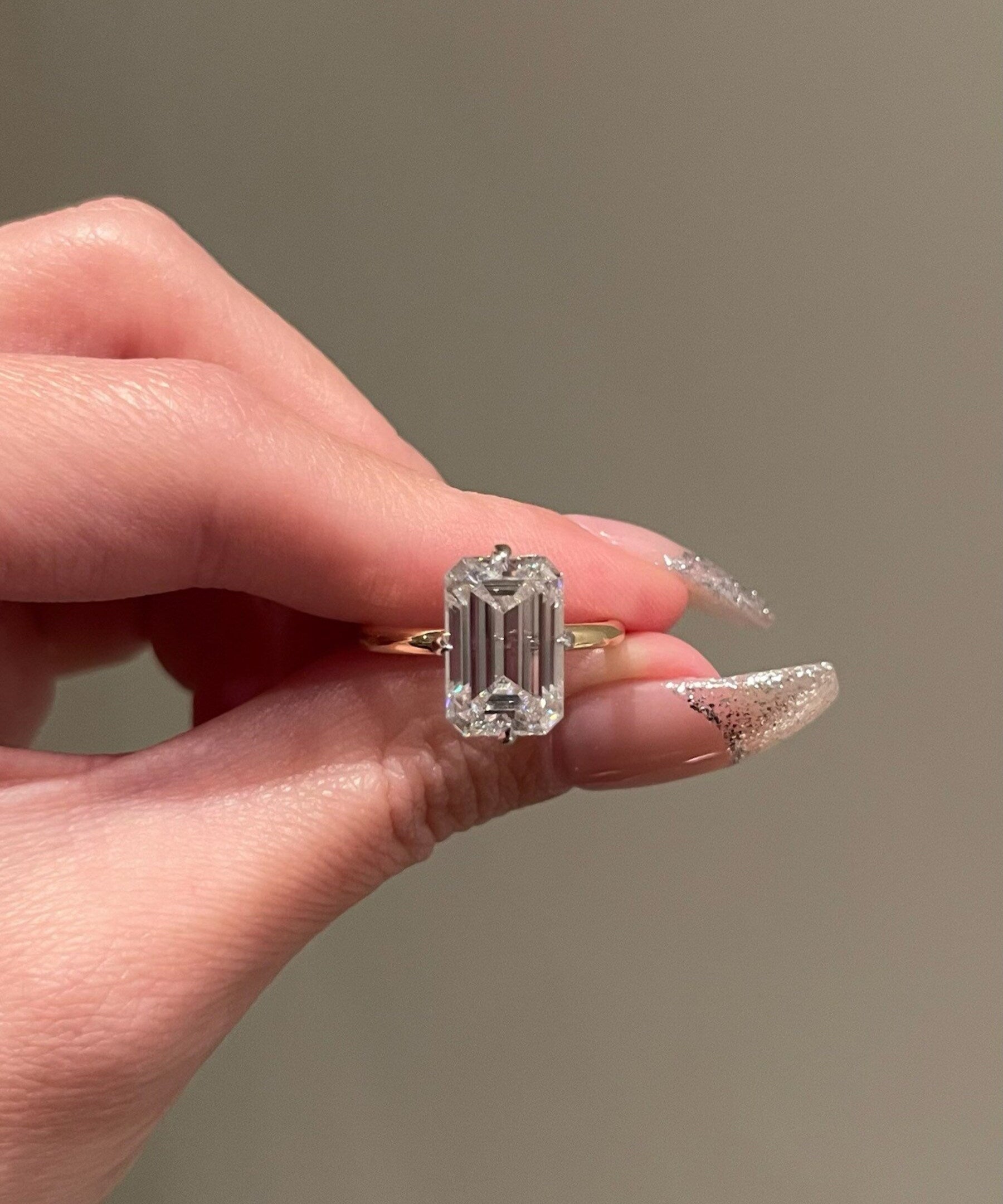 5.0 CT Emerald Shaped Moissanite Solitaire Engagement Ring 1