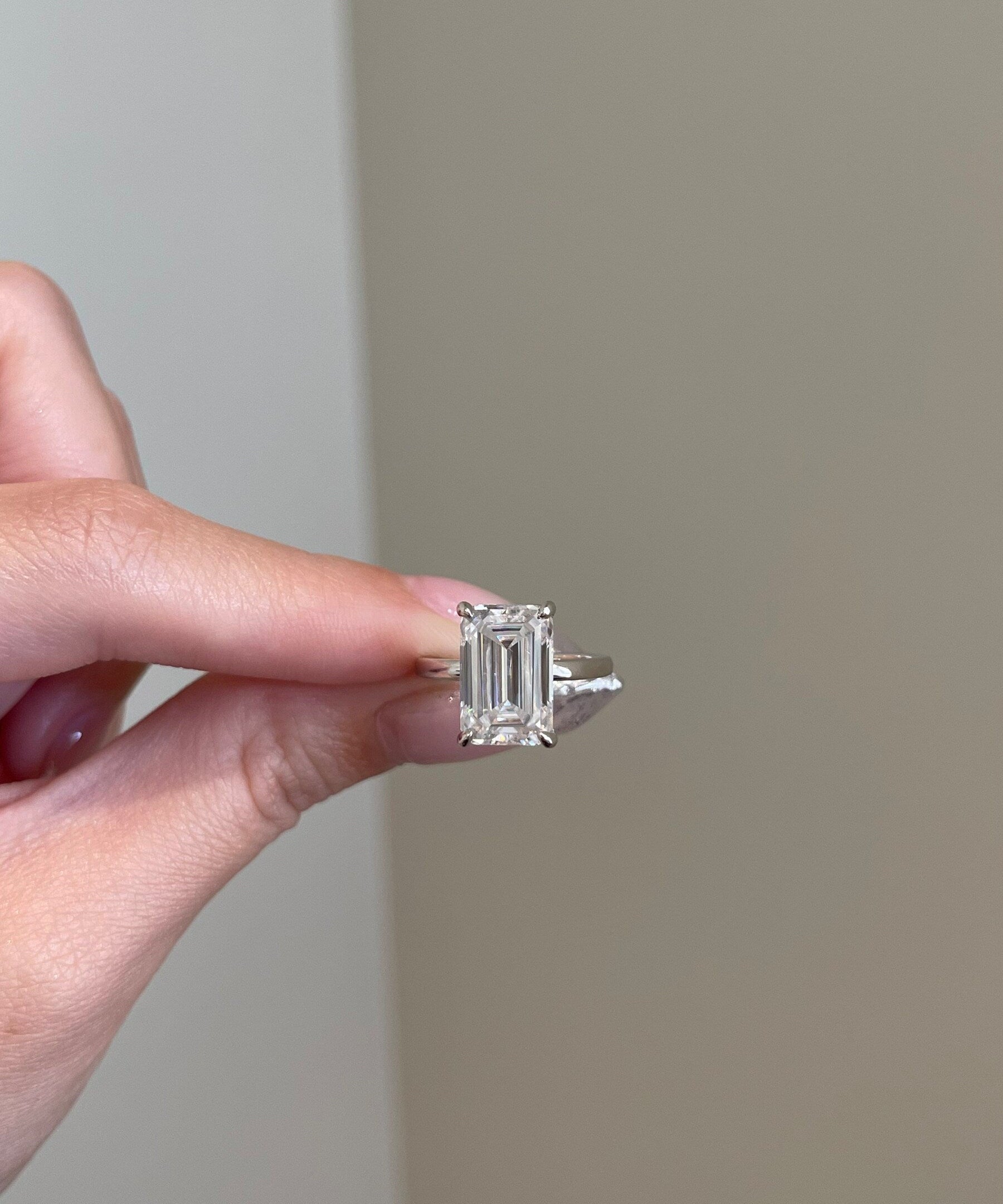 5.0 CT Emerald Shaped Moissanite Solitaire Engagement Ring 1