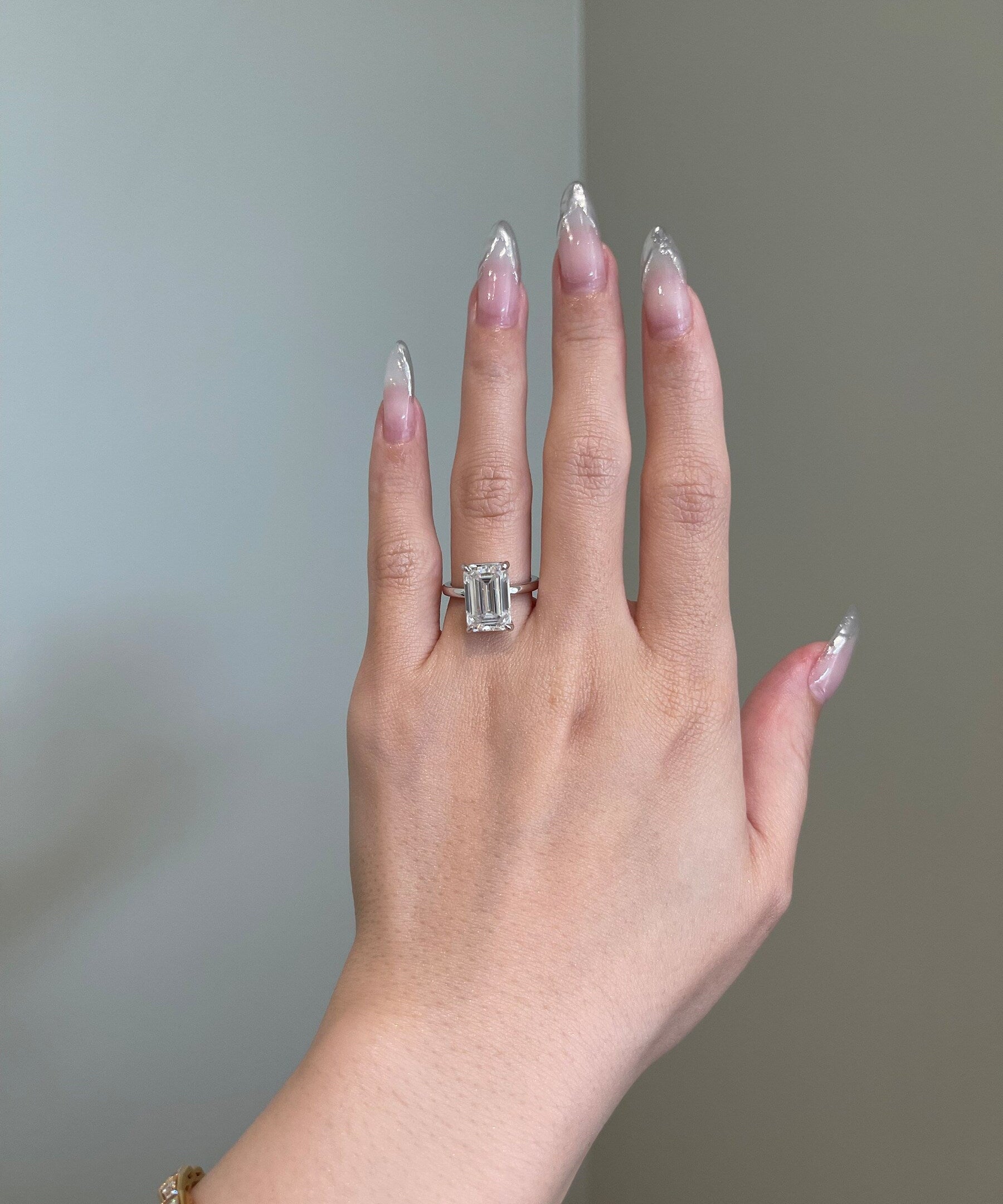 5.0 CT Emerald Shaped Moissanite Solitaire Engagement Ring 2