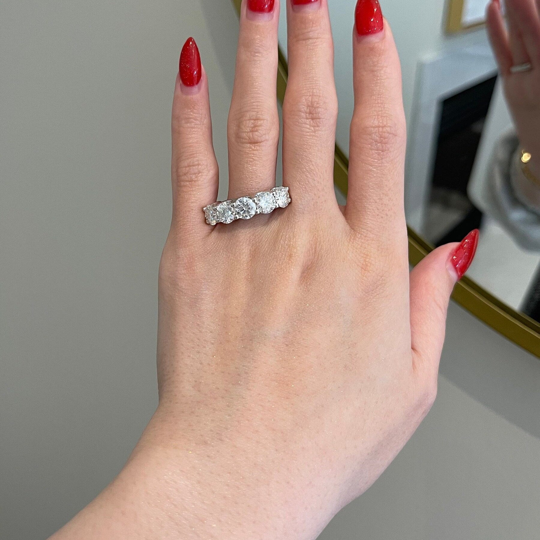 4.0 TCW Round Shaped Moissanite Five Stones Wedding Band 2