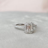 1.0 CT Emerald Halo Style Moissanite Engagement Ring 4