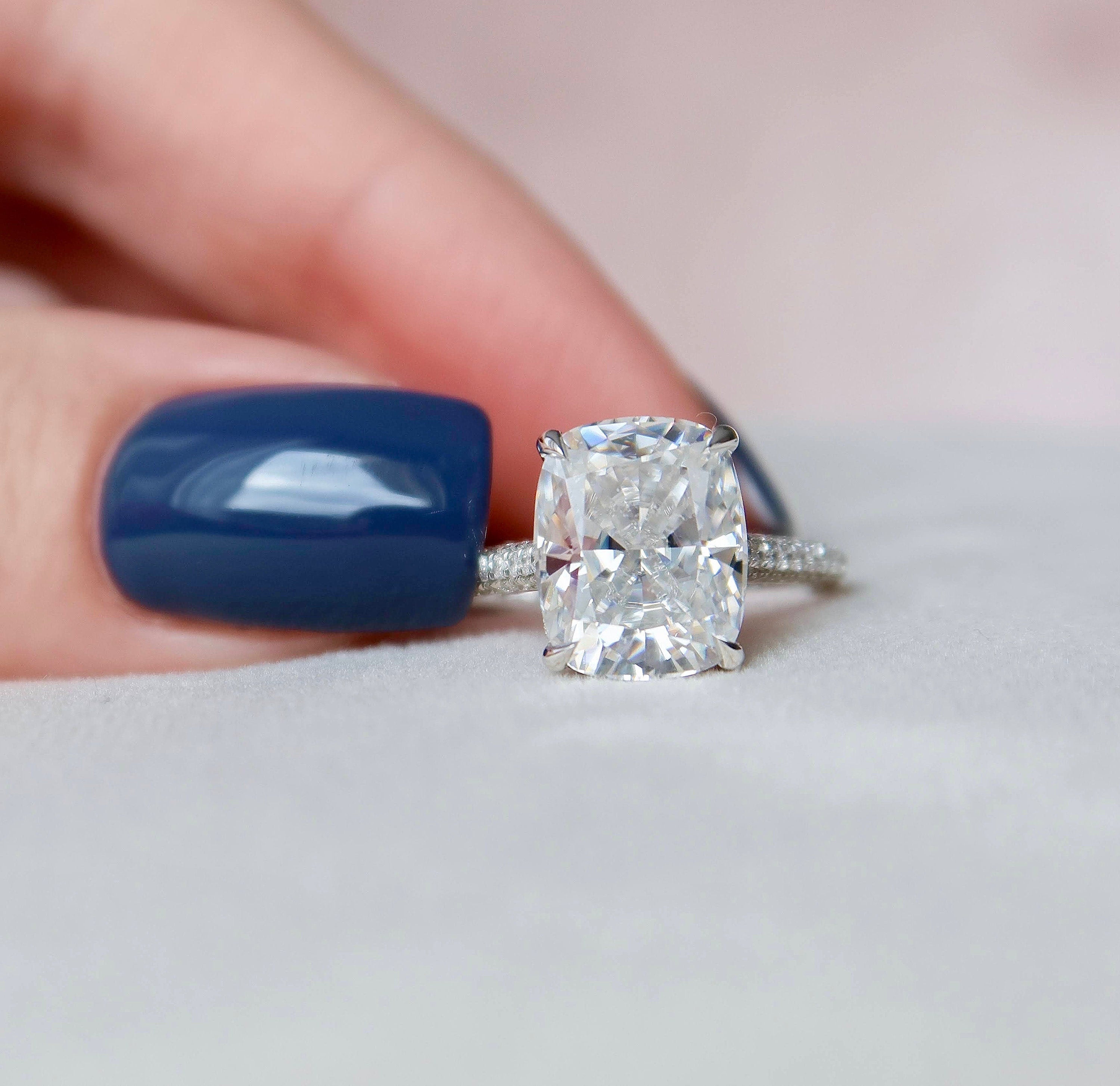 2.5 CT Cushion Shape Pave Setting Moissanite Engagement Ring 4