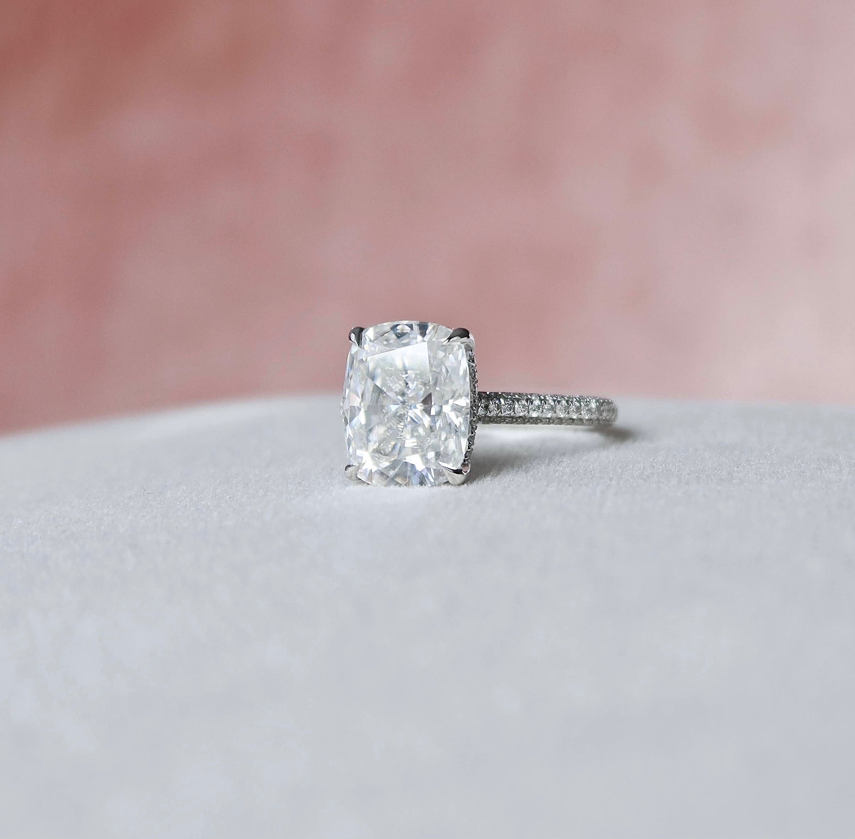 2.5 CT Cushion Shape Pave Setting Moissanite Engagement Ring 2