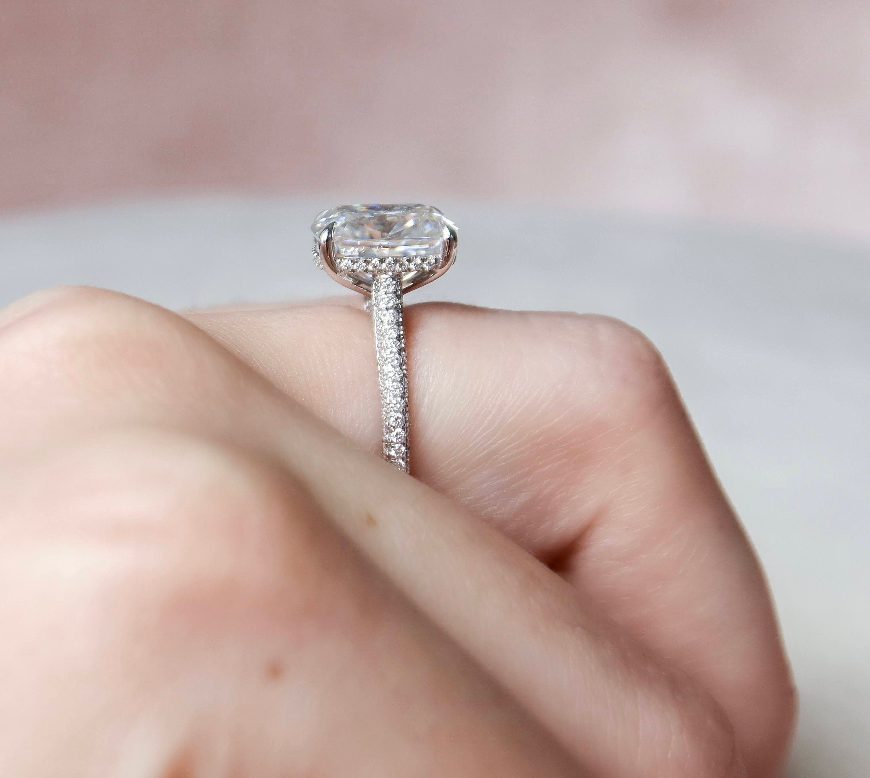 2.5 CT Cushion Shape Pave Setting Moissanite Engagement Ring 5