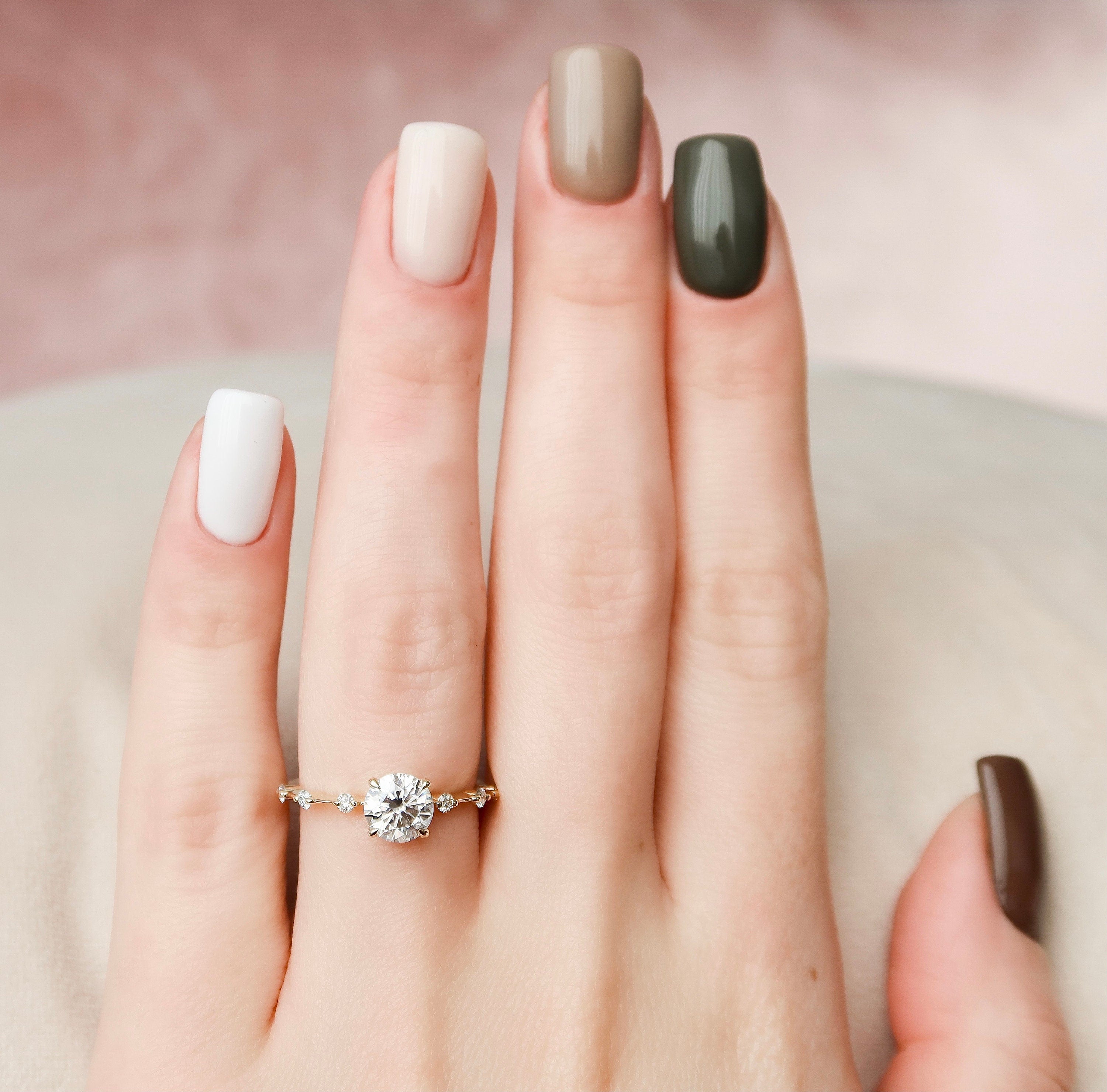 1.0 CT Round Shape Dainty Pave Moissanite Engagement Ring 1