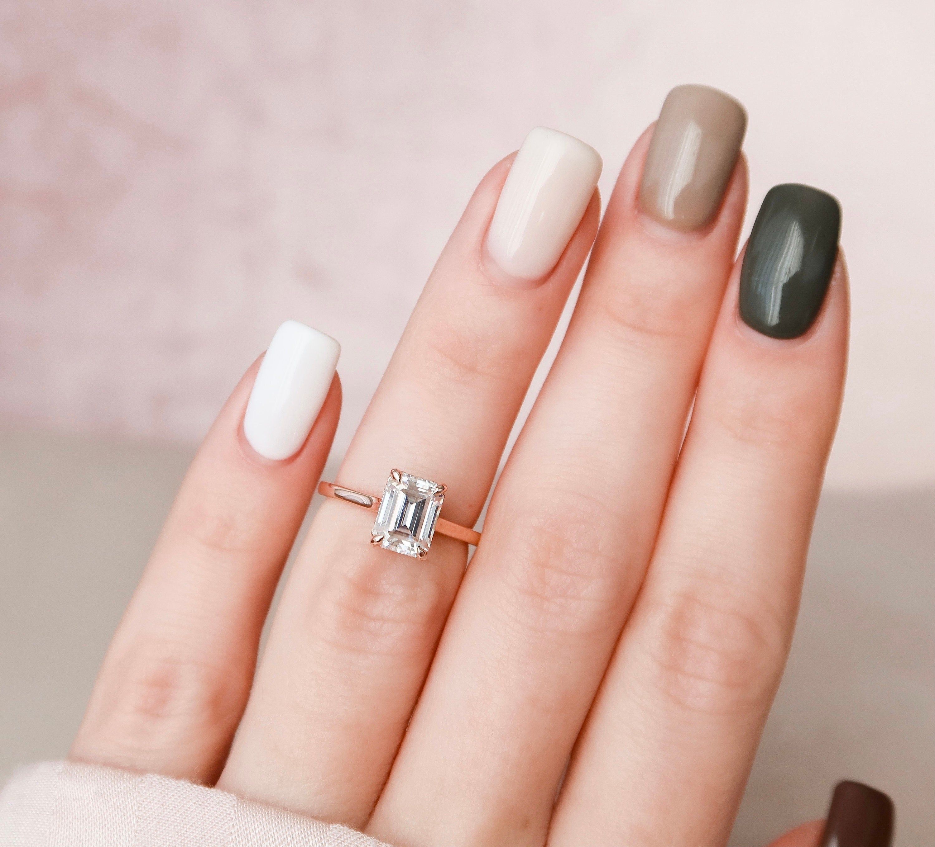 1.5 CT Emerald Shape Hidden Halo Moissanite Engagement Ring 3