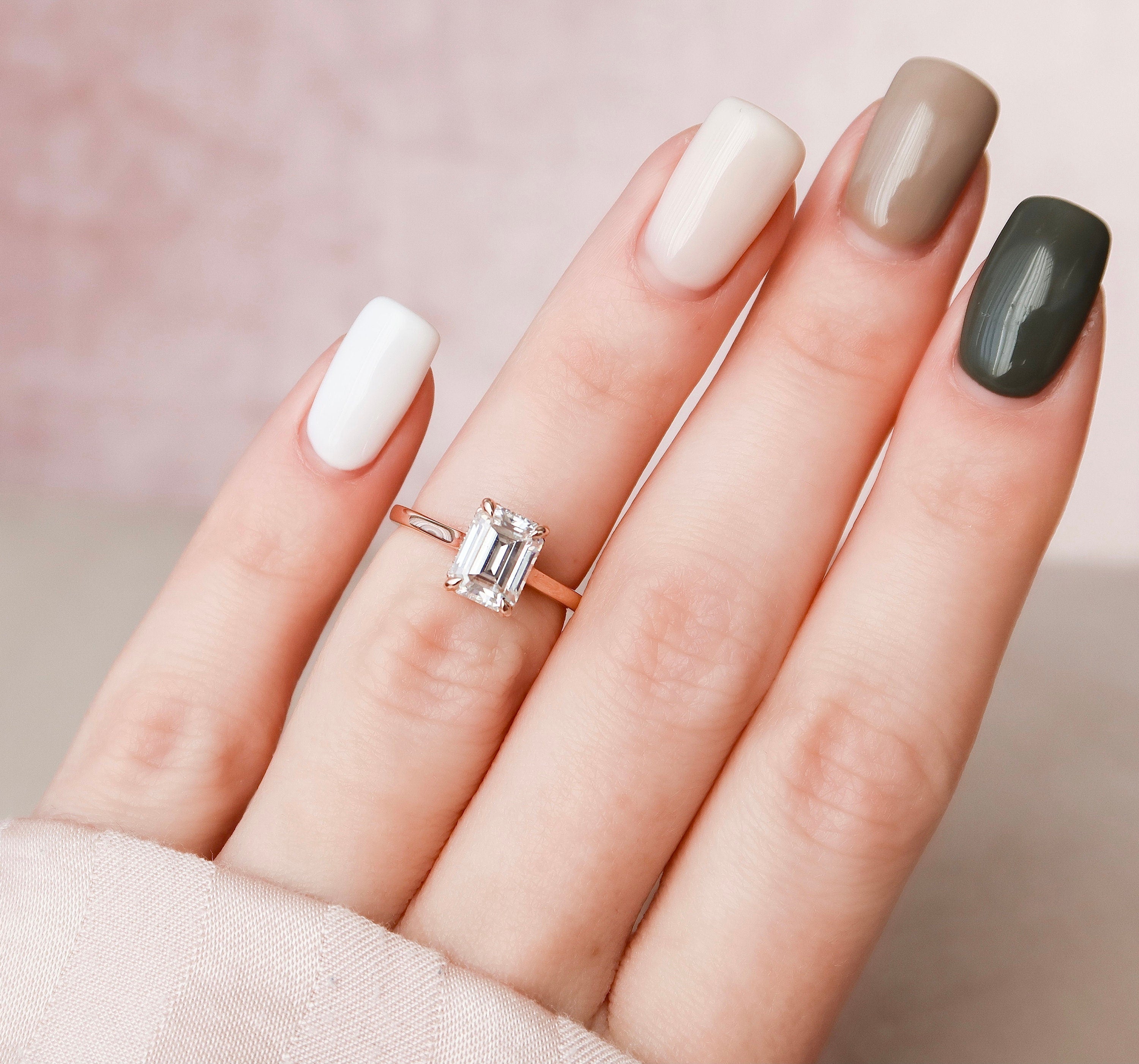 1.5 CT Emerald Shape Hidden Halo Moissanite Engagement Ring 1