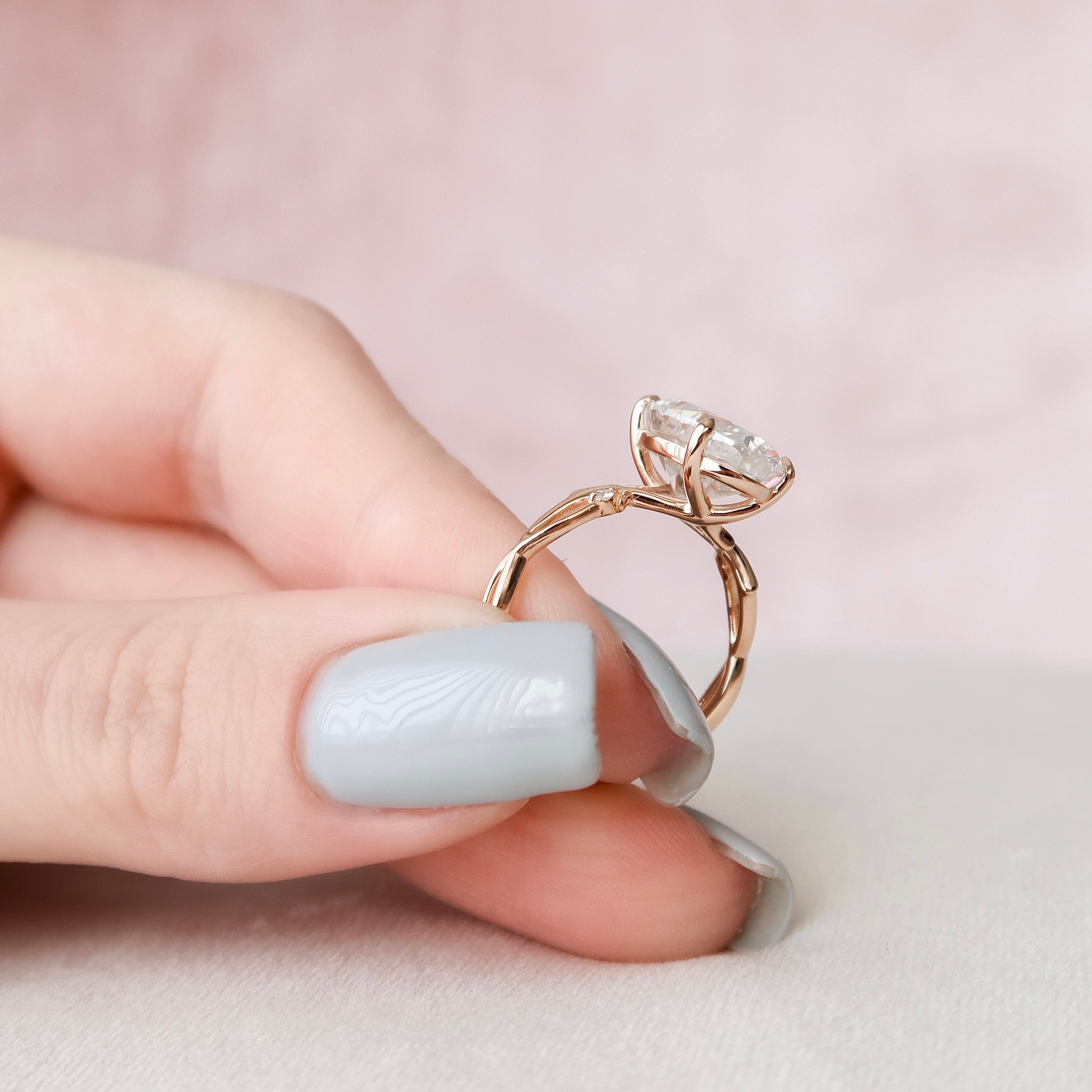 5.0 CT Oval Shape Twig Pave Style Moissanite Engagement Ring 7