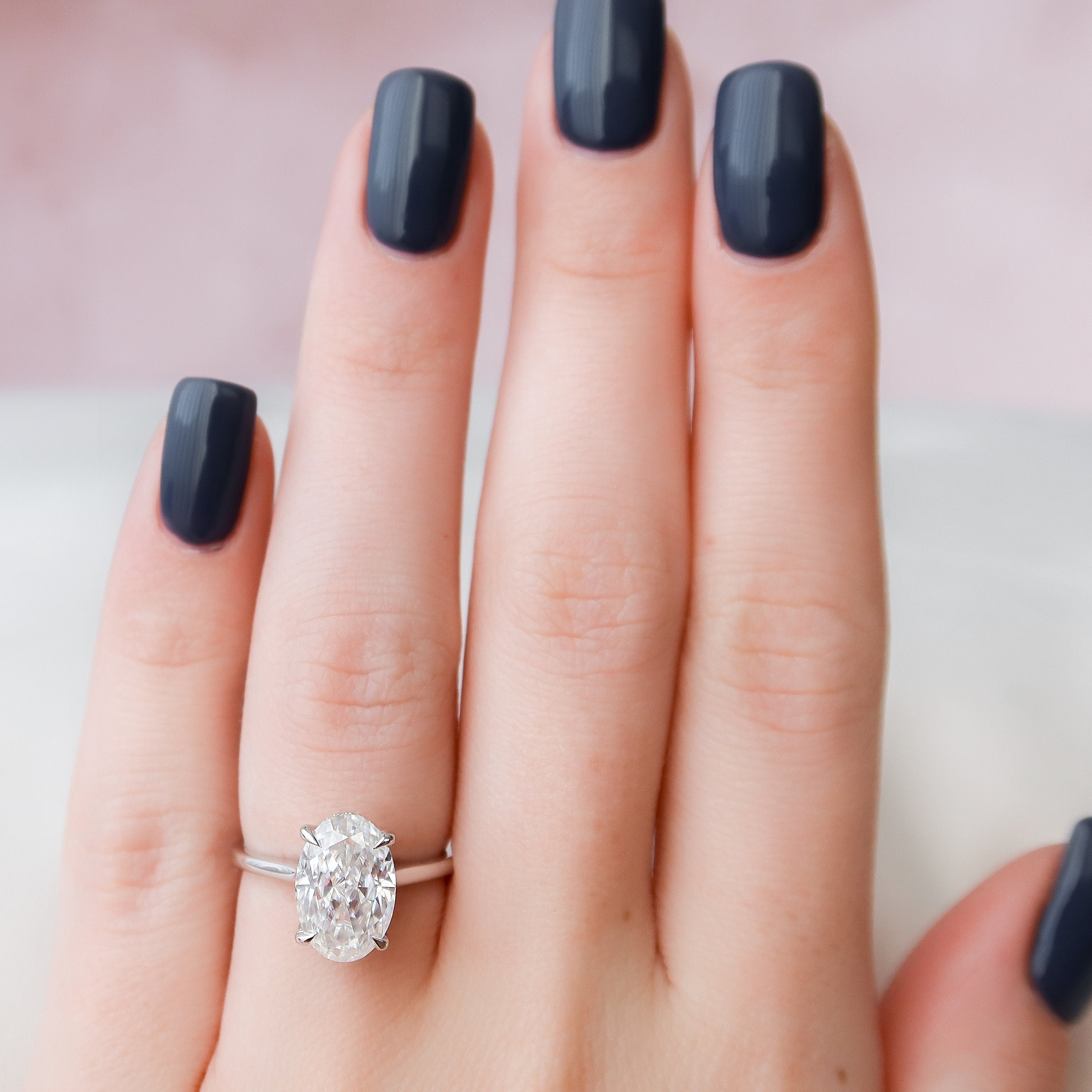 3.5 CT Oval Cut Hidden Halo Style Moissanite Engagement Ring 8