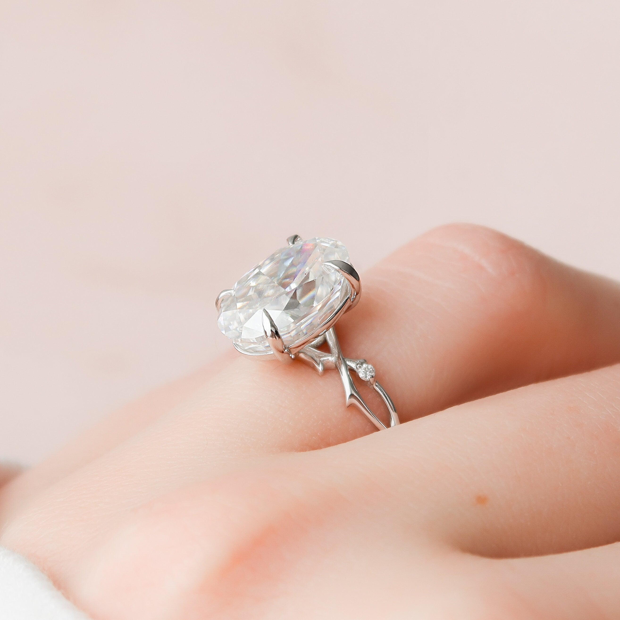 5.0 CT Oval Shape Twig Pave Style Moissanite Engagement Ring 4