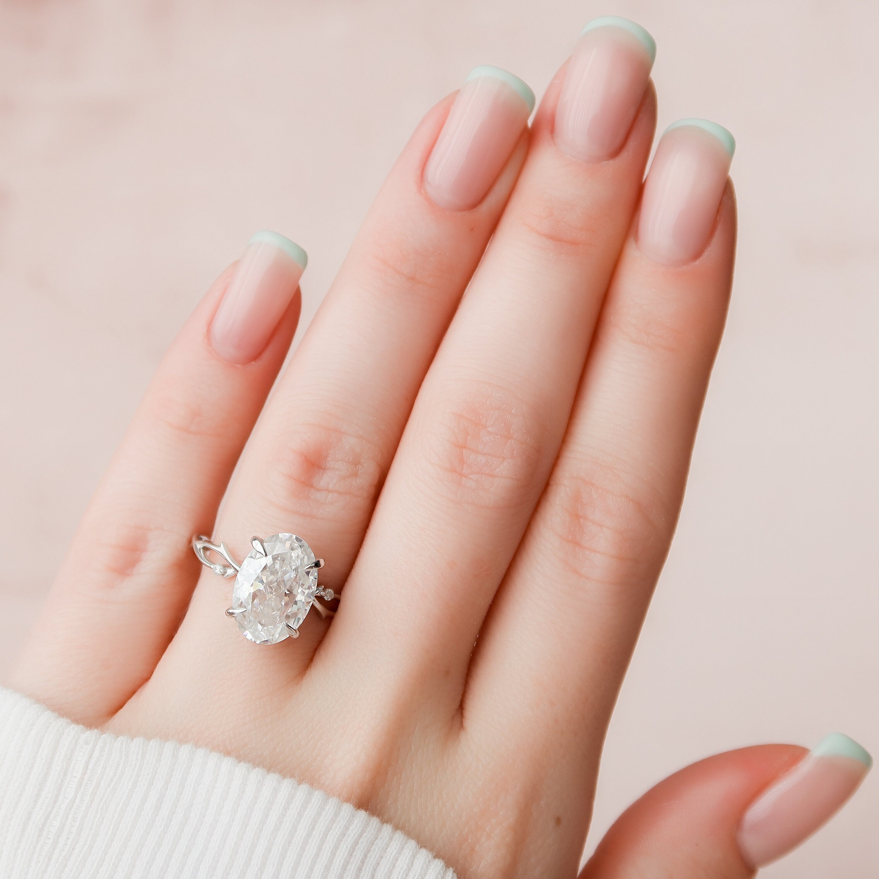 5.0 CT Oval Shape Twig Pave Style Moissanite Engagement Ring 1