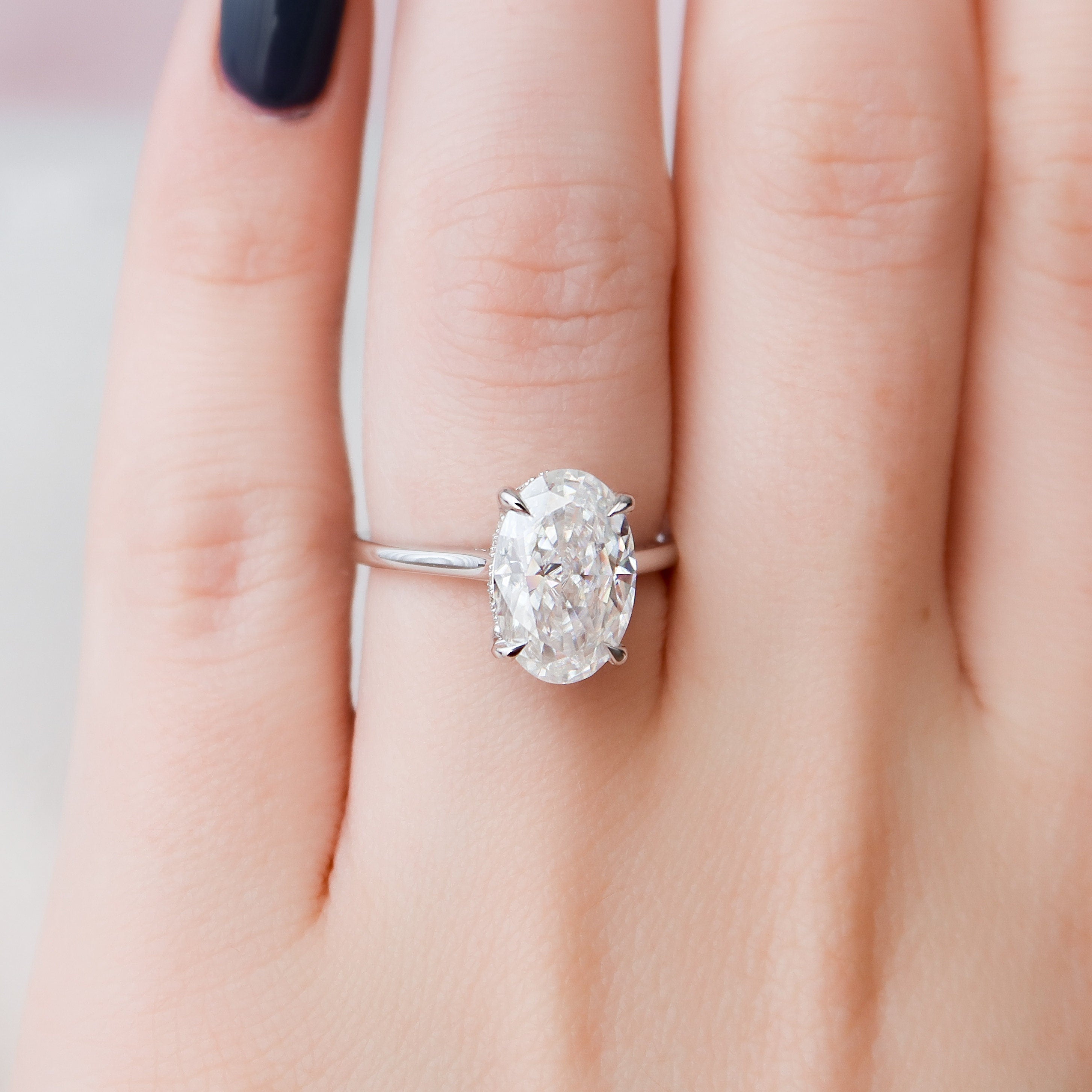 3.5 CT Oval Cut Hidden Halo Style Moissanite Engagement Ring 7