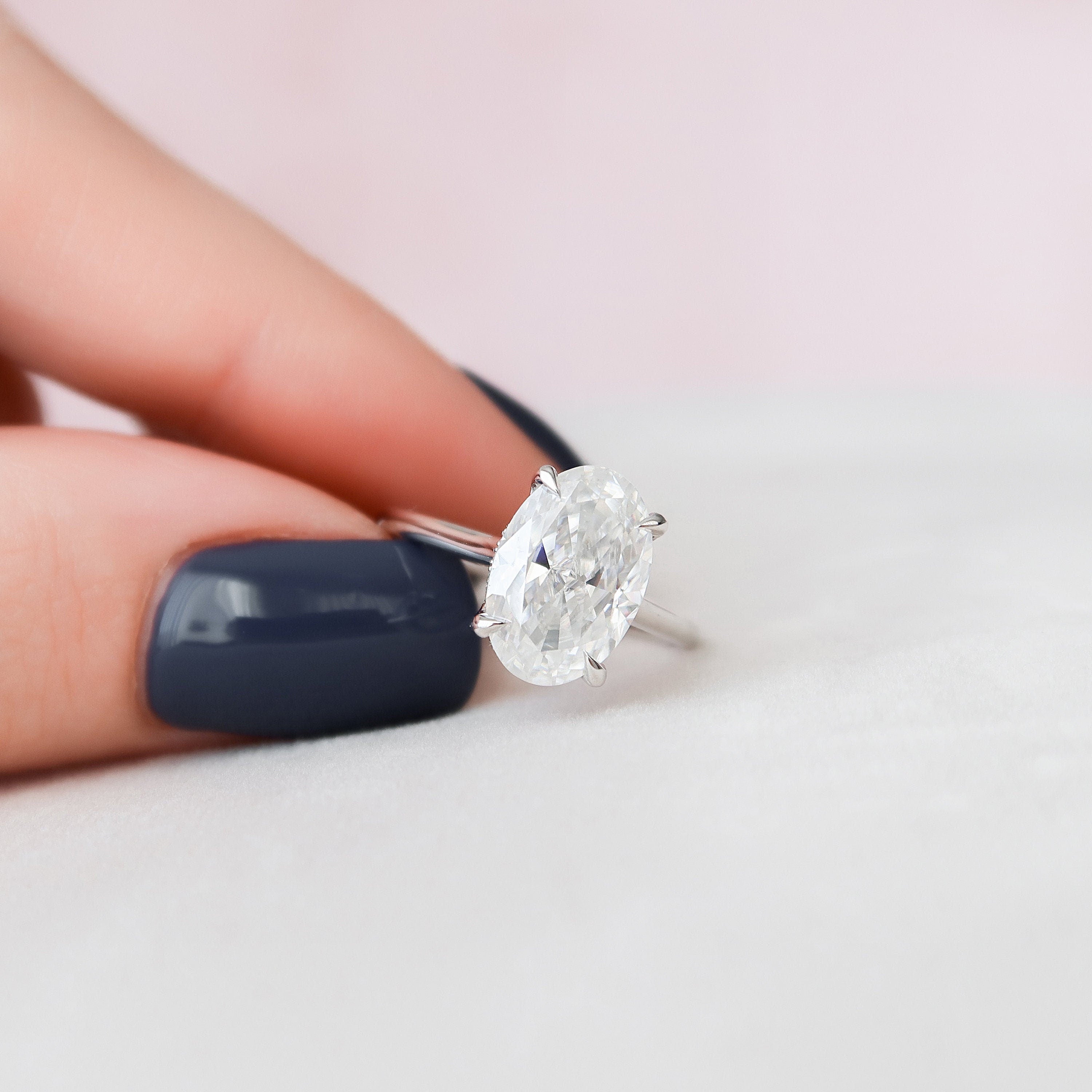 3.5 CT Oval Cut Hidden Halo Style Moissanite Engagement Ring 5